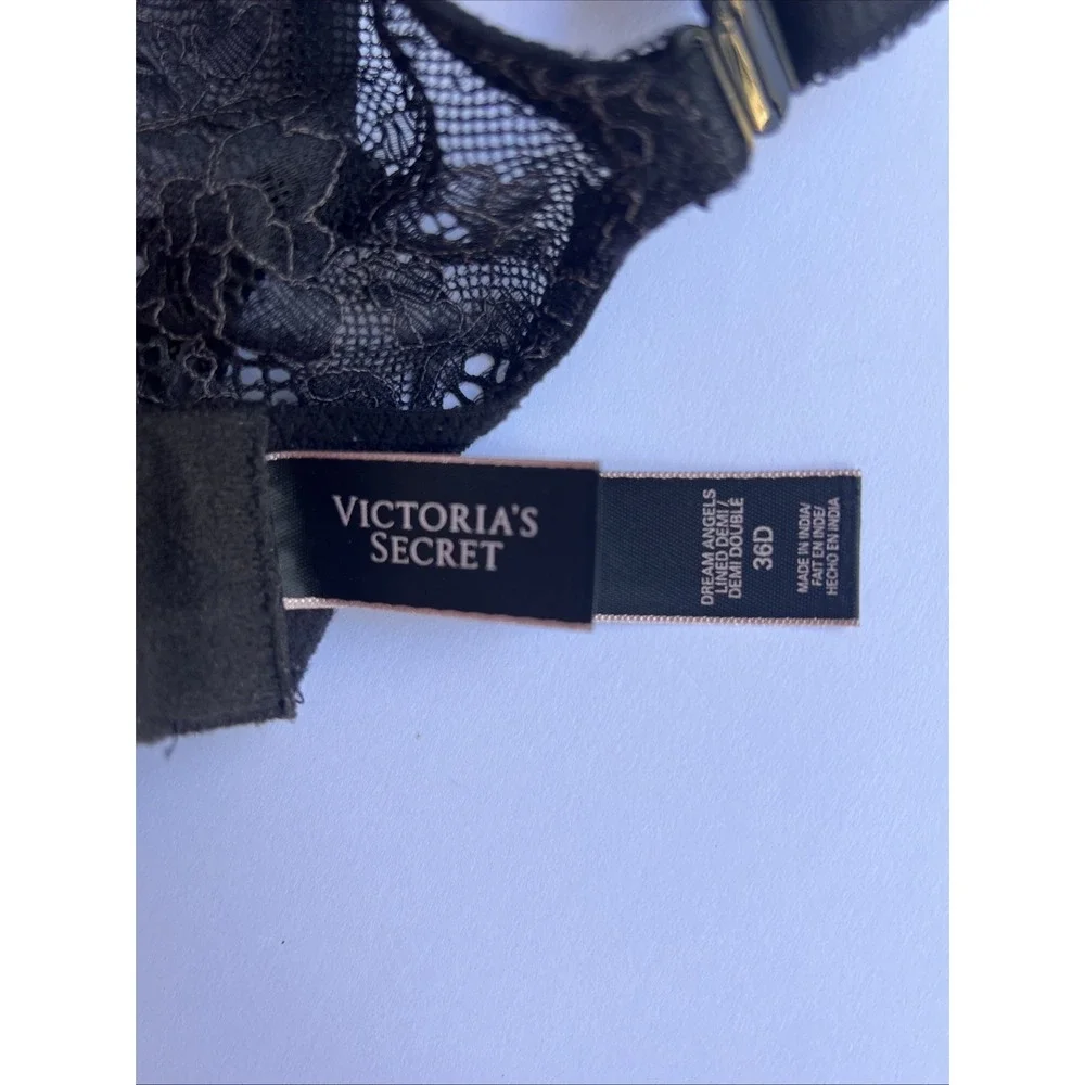 Victoria's Secret Womens Bra 36D Black Dream Angels Lined Demi Lace